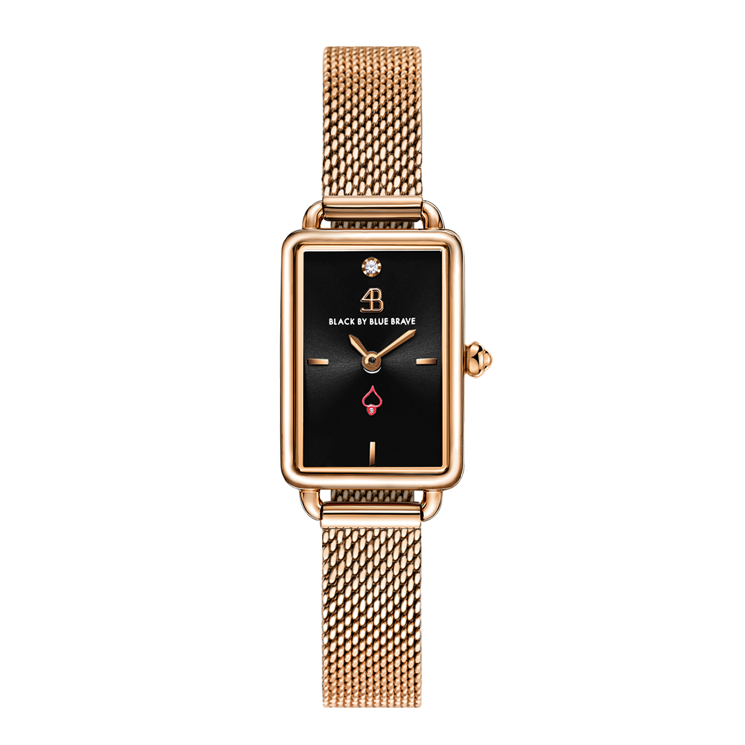 Vesta 20*27mm Black Dial Genuine Diamond Rosegold Bracelet Watch - 4B6023 - front - Black By Blue Brave
