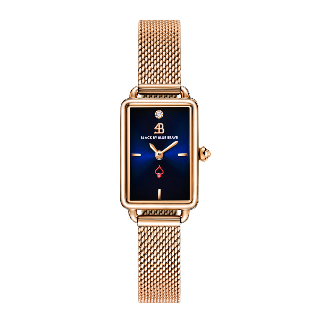 Vesta 20*27mm Blue Dial Genuine Diamond Rosegold Bracelet Watch - 4B6024 - front - Black By Blue Brave
