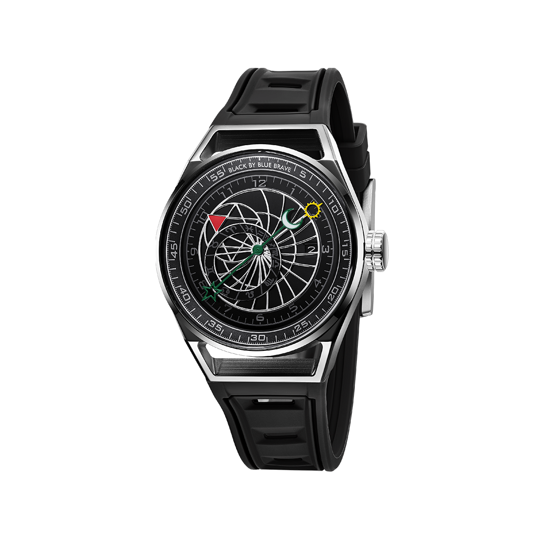 Warrior 41mm Black Astronomical Dial Silicon Strap Automatic Watch - 4B8301 - front - Black By Blue Brave
