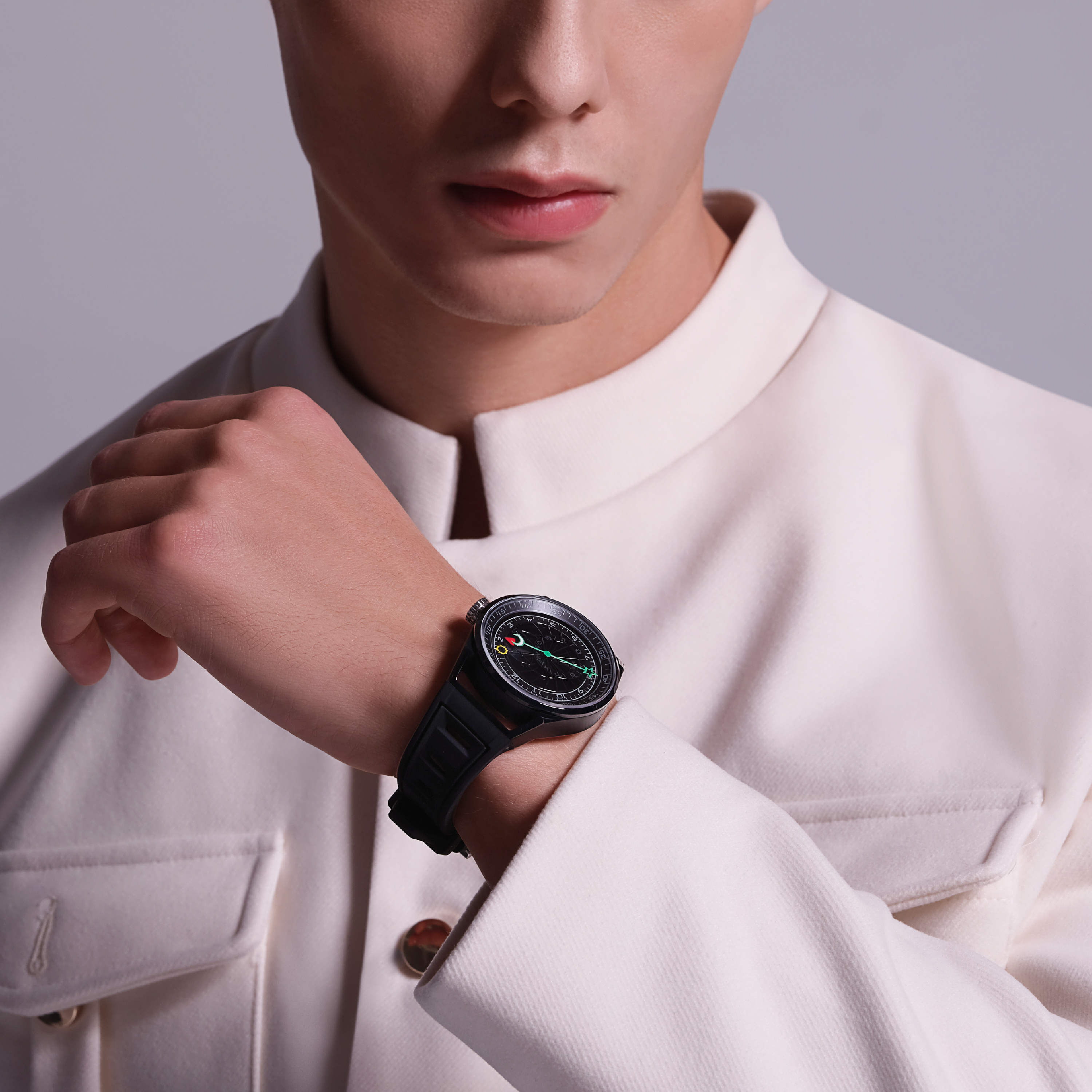 Warrior 41mm Black Astronomical Dial Silicon Strap Automatic Watch - 4B8301 - Wear - Black By Blue Brave
