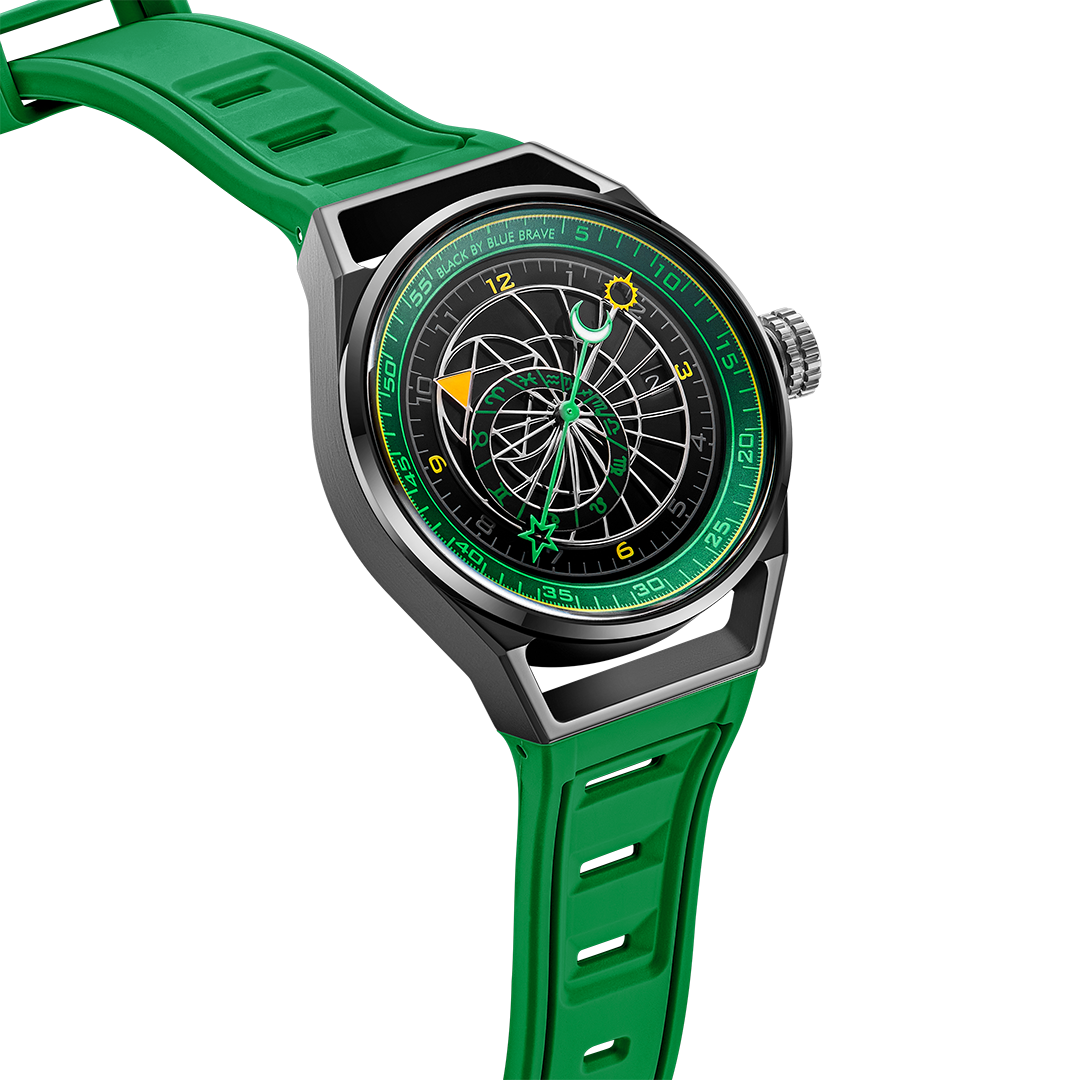 Warrior 41mm Green Astronomical Dial Silicon Strap Automatic Watch - 4B8302 - Side view - Black By Blue Brave
