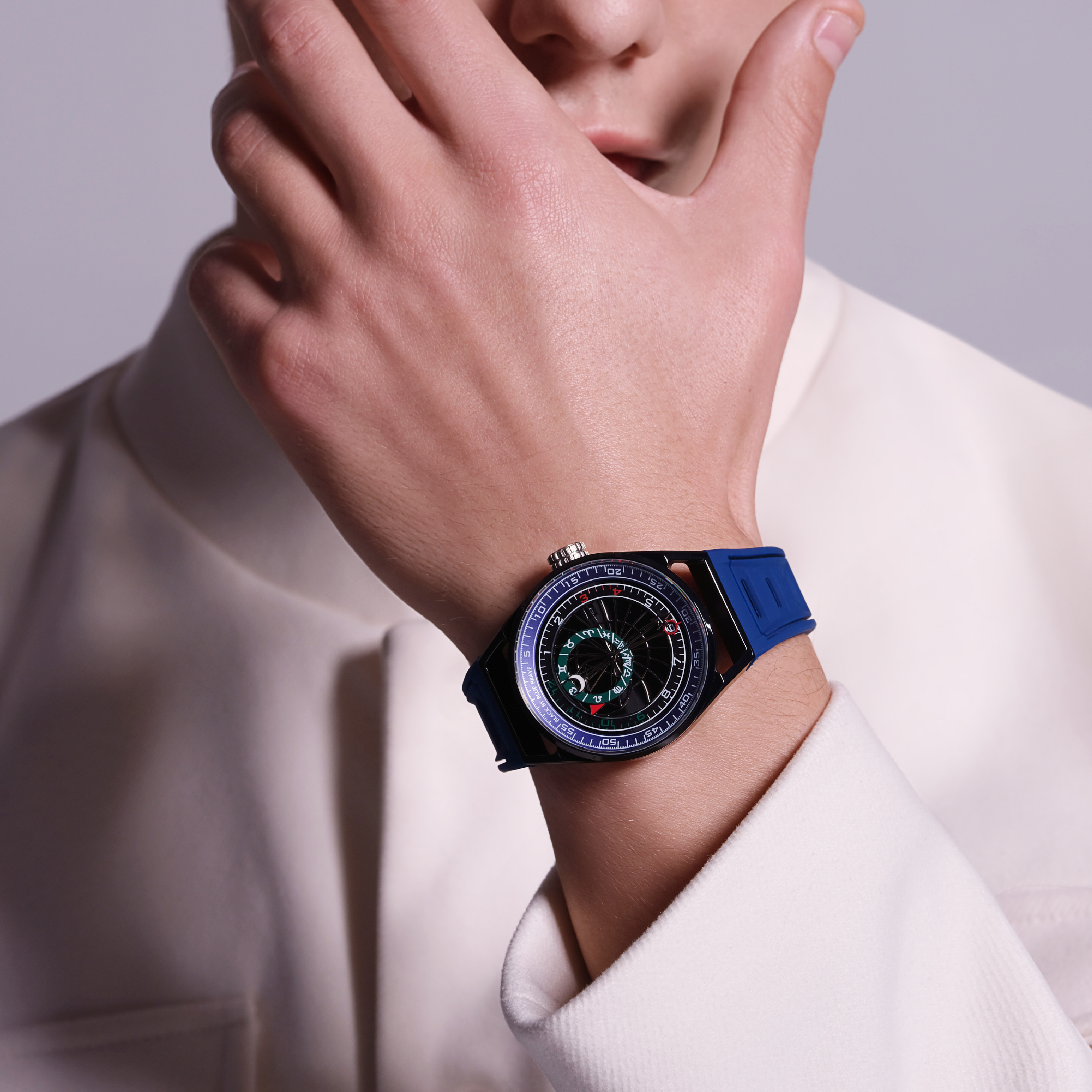 Warrior 41mm Blue Astronomical Dial Silicon Strap Automatic Watch - 4B8303 - Wear - Black By Blue Brave
