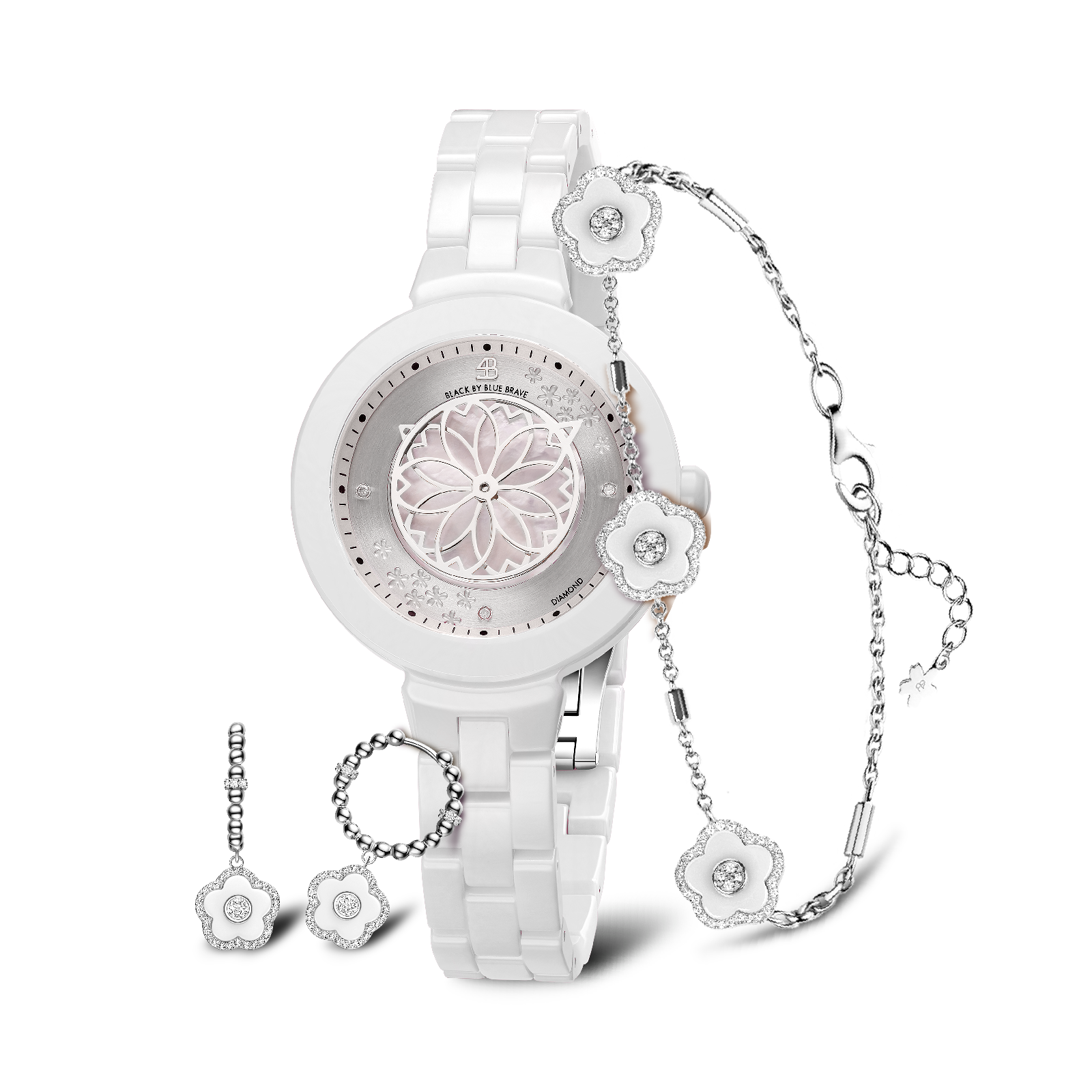 Women's Watches-White Cherry Blossom Ceramic Watch