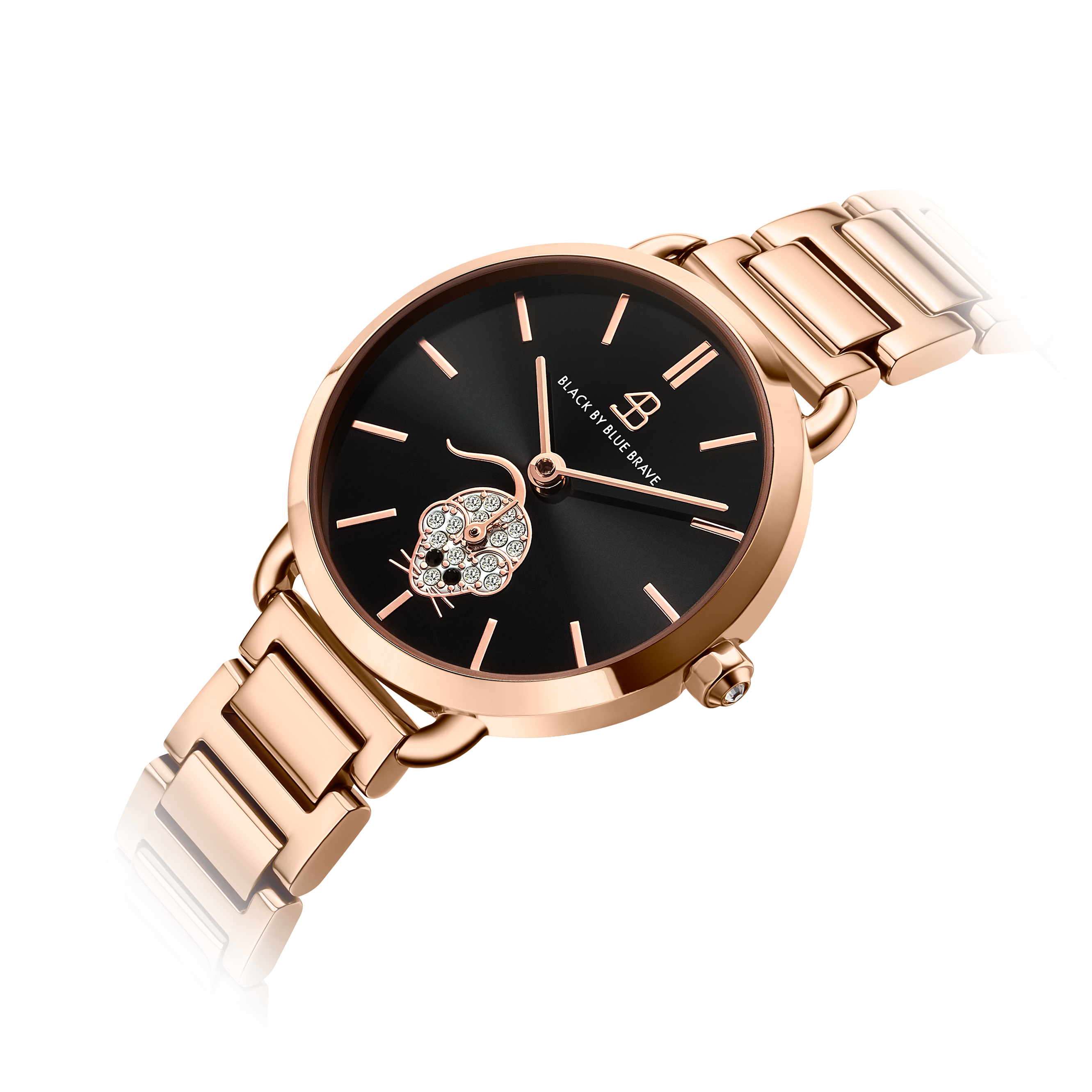 Zodiac Rat 28mm Black Dial Crystal Rat Rosegold Bracelet Watch - 4B2702 - Side view - Black By Blue Brave
